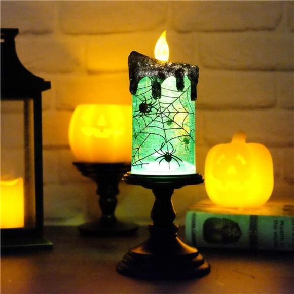 Halloween Snow Globe Candles Lighted Lamp, Battery Operated Spooky Candle - Picture 6 of 7